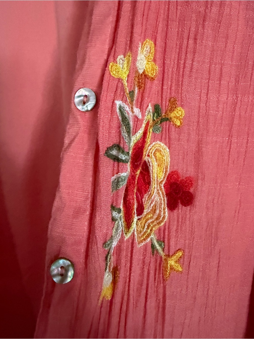 Johnny Was Coral Embroidered Button-Front Shirt with Matching Tank - Picture 4 of 6